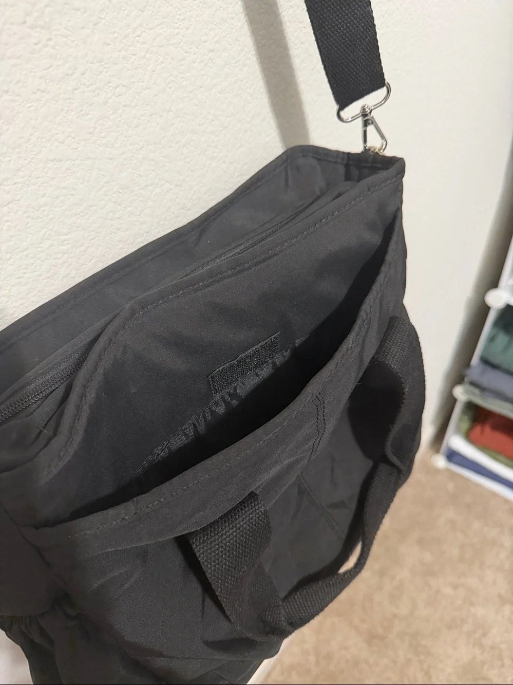 Black Nylon insulated lunch Bag with Adjustable Strap